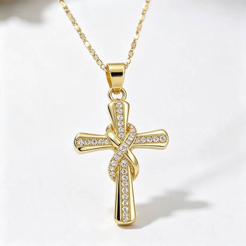 Sparkling Twisted Cross Pendant Necklace