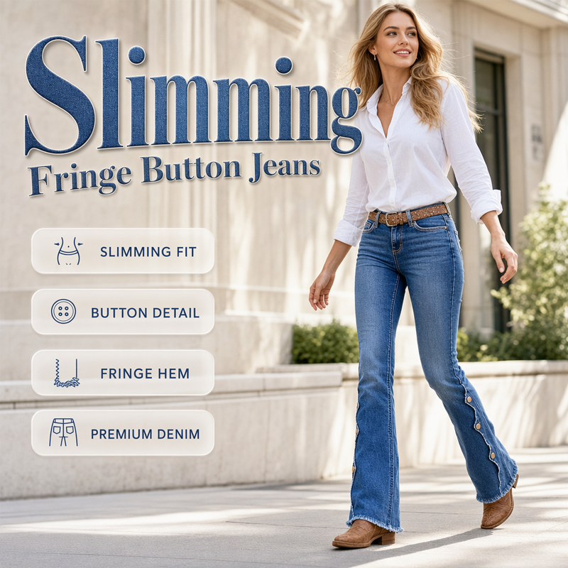 Women's High-Waisted Flare Jeans with Scalloped Side Buttons