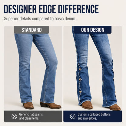 Women's High-Waisted Flare Jeans with Scalloped Side Buttons