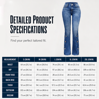 Women's High-Waisted Flare Jeans with Scalloped Side Buttons