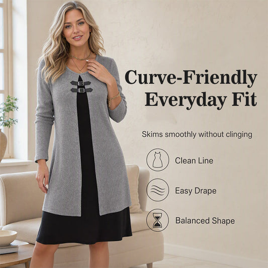 Women's Casual Ribbed Knit Long Sleeve Tunic Dress