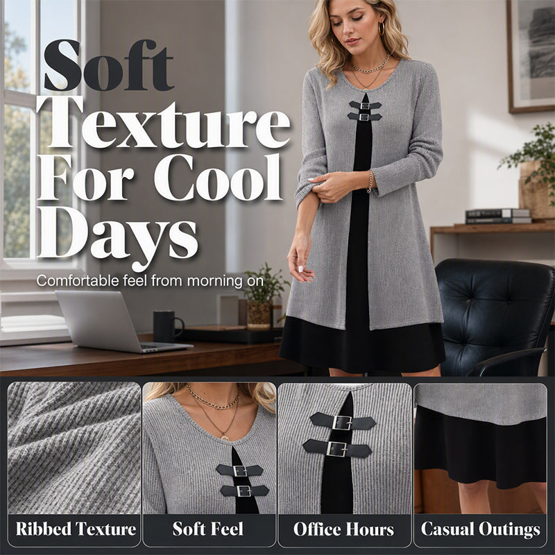 Women's Casual Ribbed Knit Long Sleeve Tunic Dress