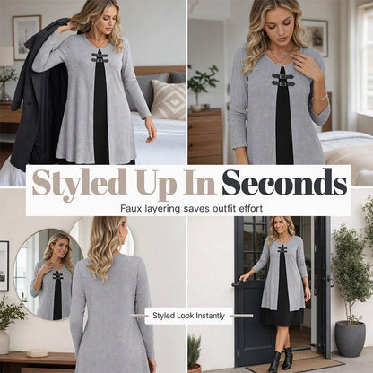 Women's Casual Ribbed Knit Long Sleeve Tunic Dress