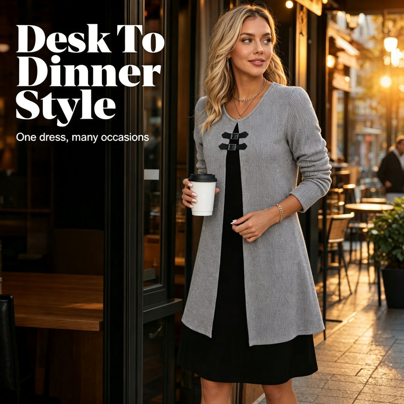 Women's Casual Ribbed Knit Long Sleeve Tunic Dress