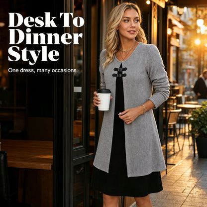 Women's Casual Ribbed Knit Long Sleeve Tunic Dress