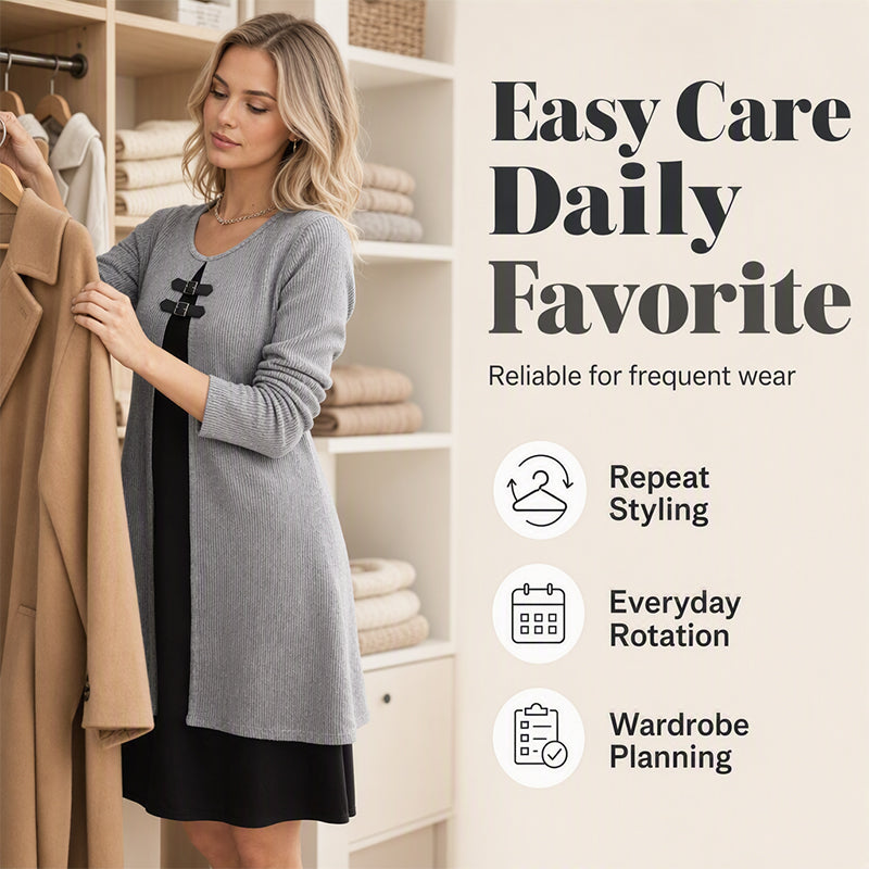 Women's Casual Ribbed Knit Long Sleeve Tunic Dress