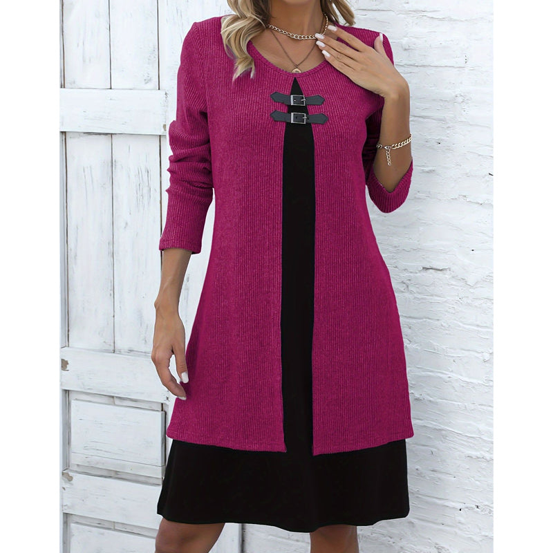 Women's Casual Ribbed Knit Long Sleeve Tunic Dress