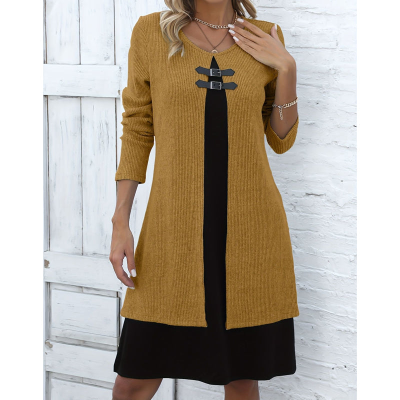 Women's Casual Ribbed Knit Long Sleeve Tunic Dress