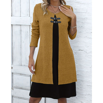 Women's Casual Ribbed Knit Long Sleeve Tunic Dress
