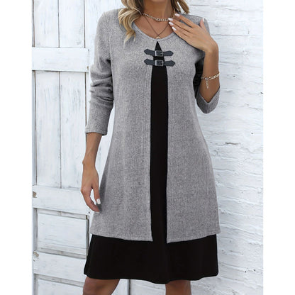 Women's Casual Ribbed Knit Long Sleeve Tunic Dress