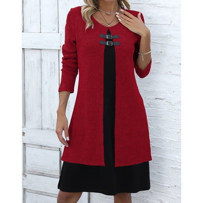 Women's Casual Ribbed Knit Long Sleeve Tunic Dress