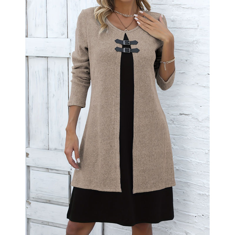 Women's Casual Ribbed Knit Long Sleeve Tunic Dress