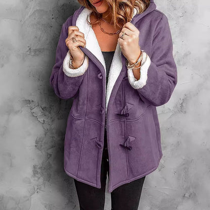 Vintage Style Women's Hooded Suede Jacket With Cozy Plush Interior