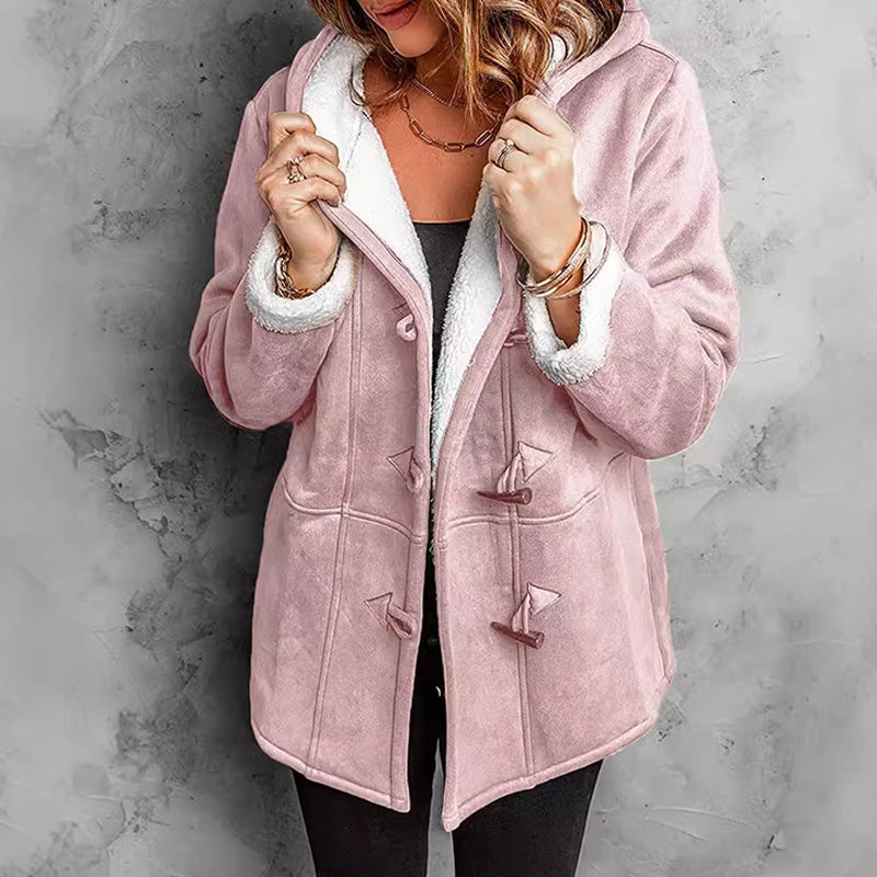 Vintage Style Women's Hooded Suede Jacket With Cozy Plush Interior