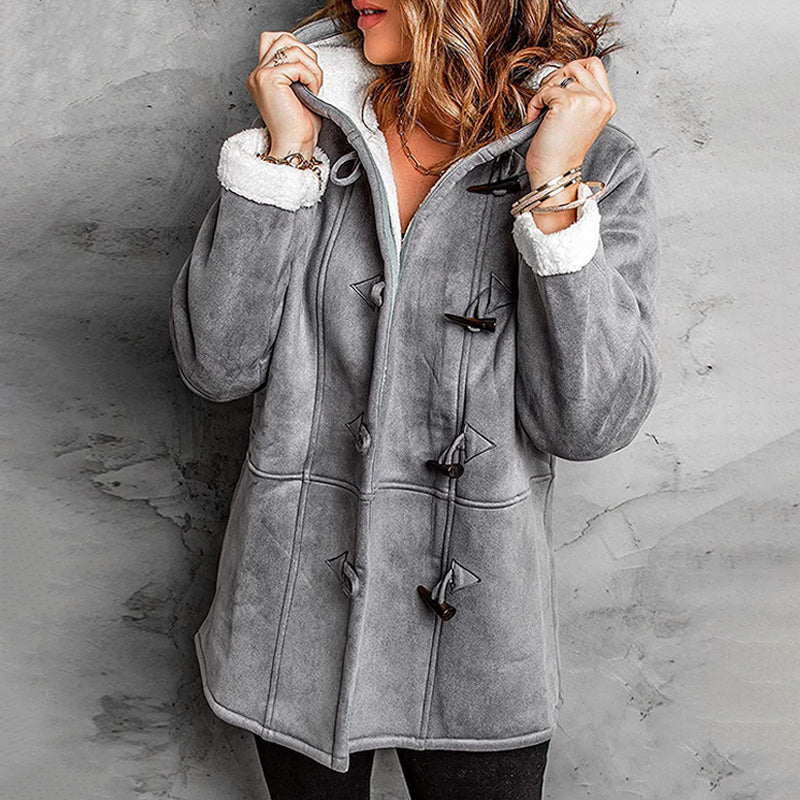 Vintage Style Women's Hooded Suede Jacket With Cozy Plush Interior