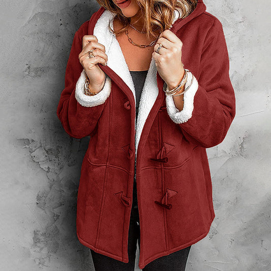 Vintage Style Women's Hooded Suede Jacket With Cozy Plush Interior