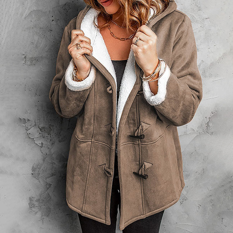 Vintage Style Women's Hooded Suede Jacket With Cozy Plush Interior