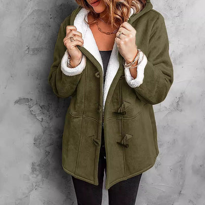Vintage Style Women's Hooded Suede Jacket With Cozy Plush Interior