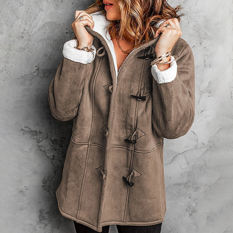 Vintage Style Women's Hooded Suede Jacket With Cozy Plush Interior