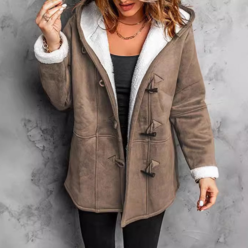 Vintage Style Women's Hooded Suede Jacket With Cozy Plush Interior