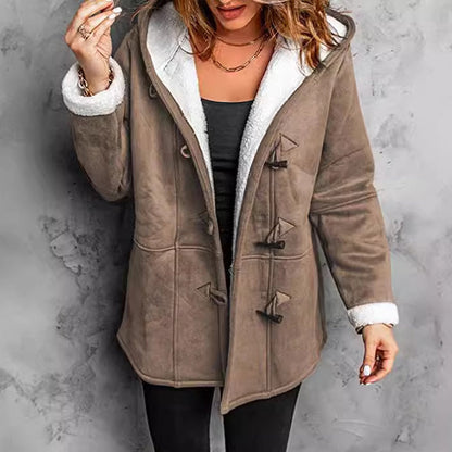 Vintage Style Women's Hooded Suede Jacket With Cozy Plush Interior