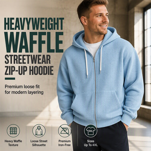 Men's Waffle Knit Full-Zip Hooded Sweatshirt