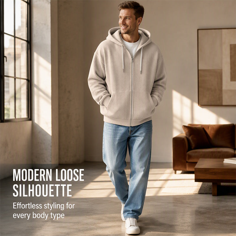 Men's Waffle Knit Full-Zip Hooded Sweatshirt