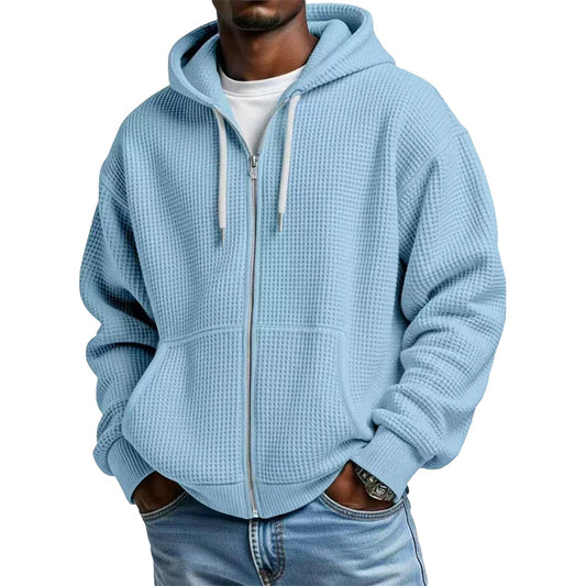 Men's Waffle Knit Full-Zip Hooded Sweatshirt