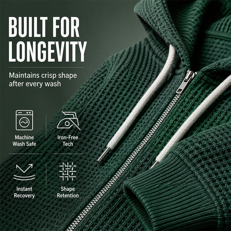 Men's Waffle Knit Full-Zip Hooded Sweatshirt