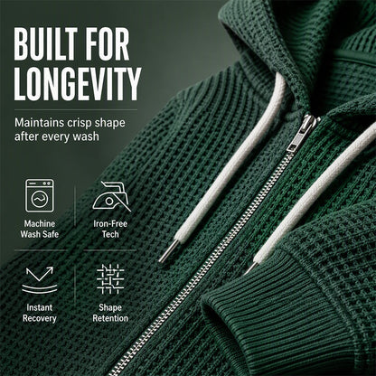 Men's Waffle Knit Full-Zip Hooded Sweatshirt