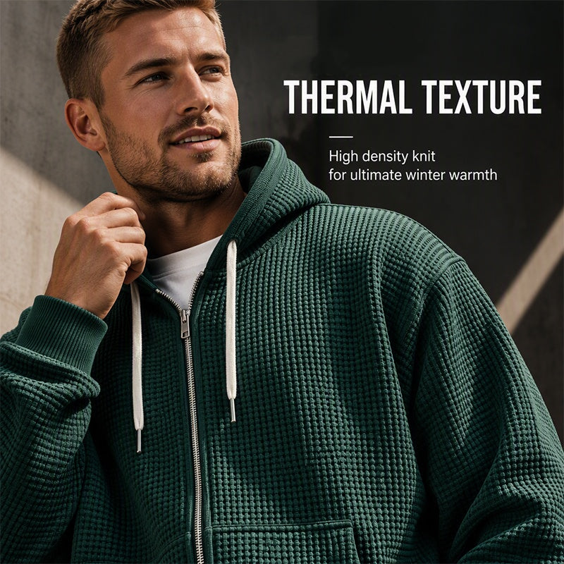 Men's Waffle Knit Full-Zip Hooded Sweatshirt