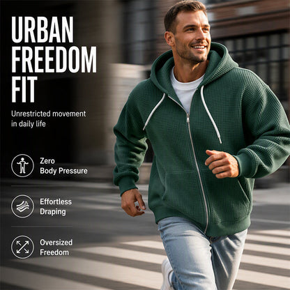 Men's Waffle Knit Full-Zip Hooded Sweatshirt