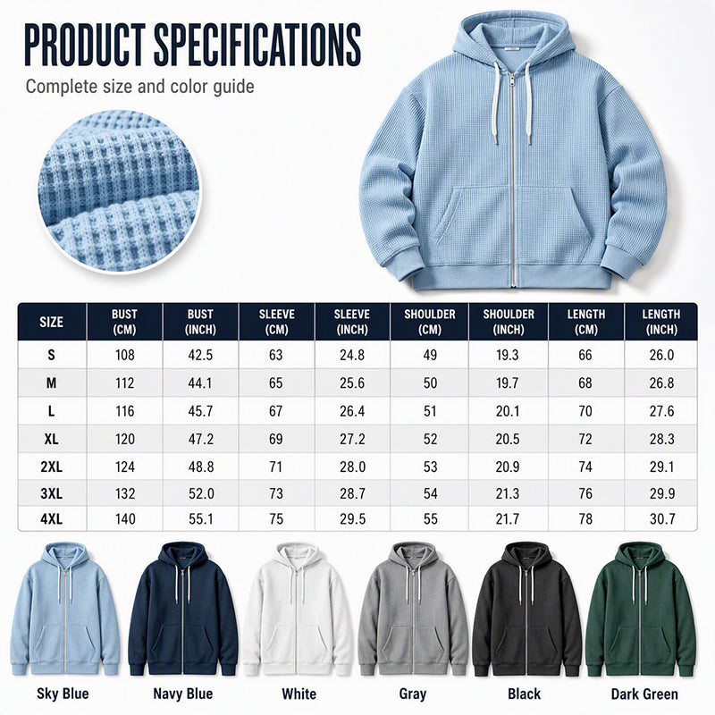 Men's Waffle Knit Full-Zip Hooded Sweatshirt