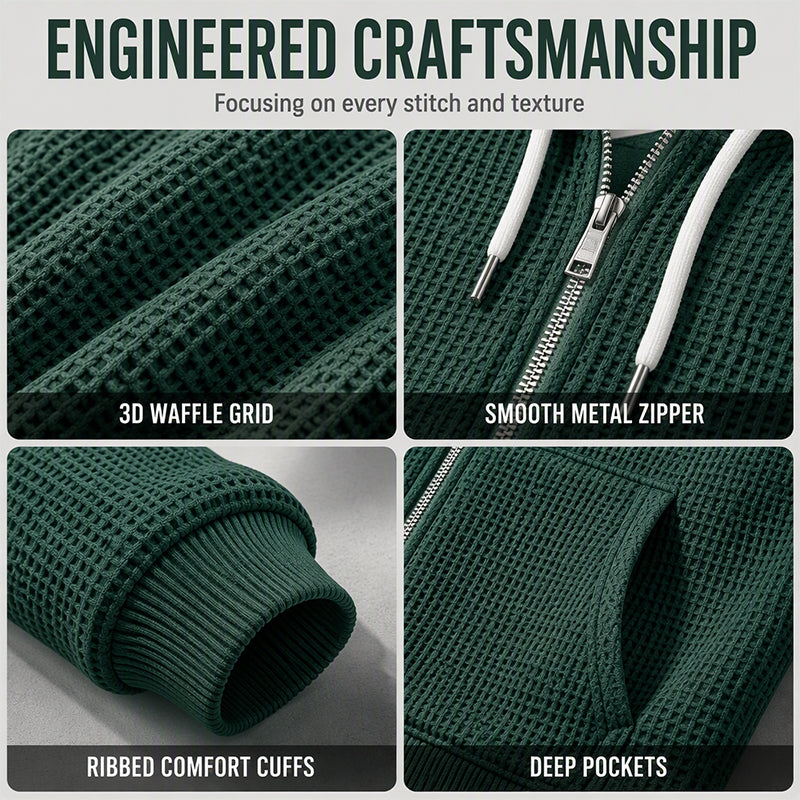 Men's Waffle Knit Full-Zip Hooded Sweatshirt