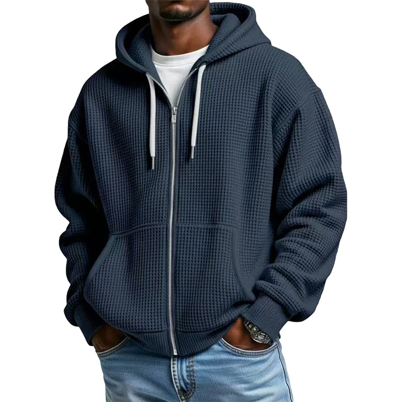 Men's Waffle Knit Full-Zip Hooded Sweatshirt