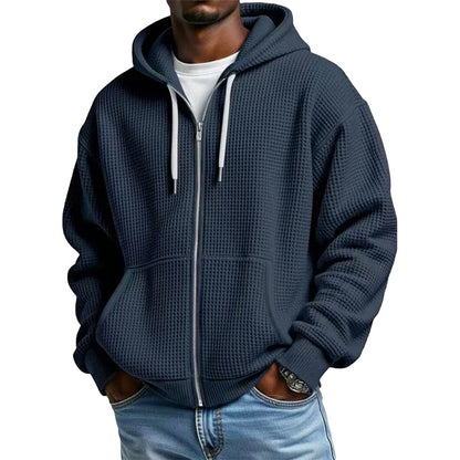 Men's Waffle Knit Full-Zip Hooded Sweatshirt