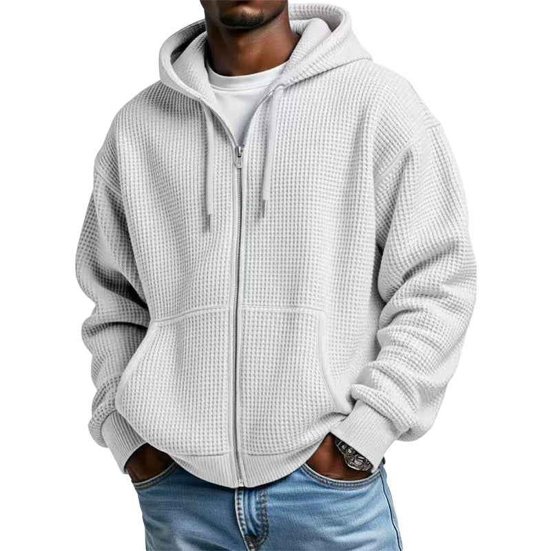 Men's Waffle Knit Full-Zip Hooded Sweatshirt