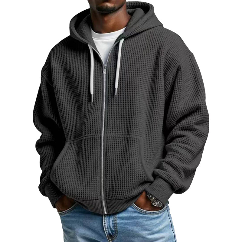 Men's Waffle Knit Full-Zip Hooded Sweatshirt