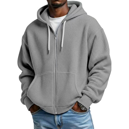 Men's Waffle Knit Full-Zip Hooded Sweatshirt