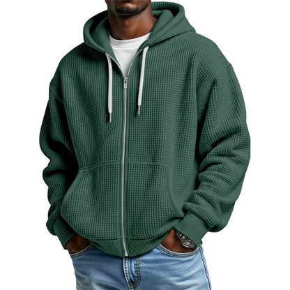 Men's Waffle Knit Full-Zip Hooded Sweatshirt