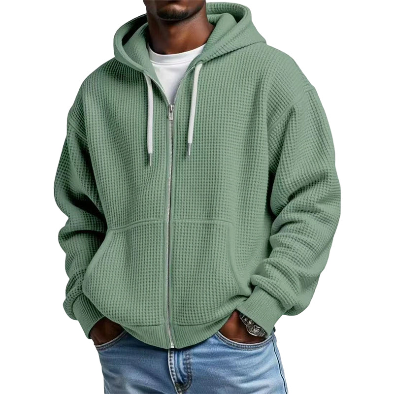 Men's Waffle Knit Full-Zip Hooded Sweatshirt