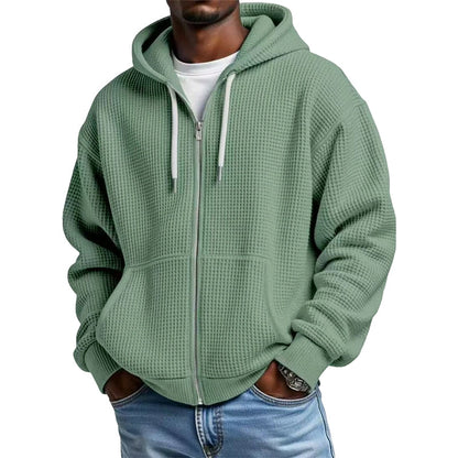 Men's Waffle Knit Full-Zip Hooded Sweatshirt