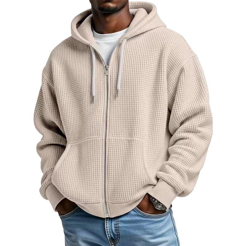 Men's Waffle Knit Full-Zip Hooded Sweatshirt
