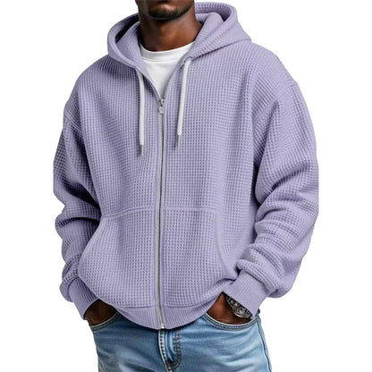 Men's Waffle Knit Full-Zip Hooded Sweatshirt