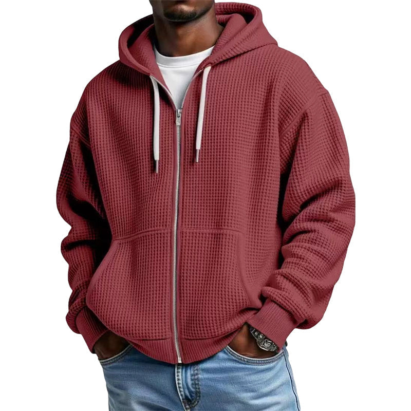 Men's Waffle Knit Full-Zip Hooded Sweatshirt