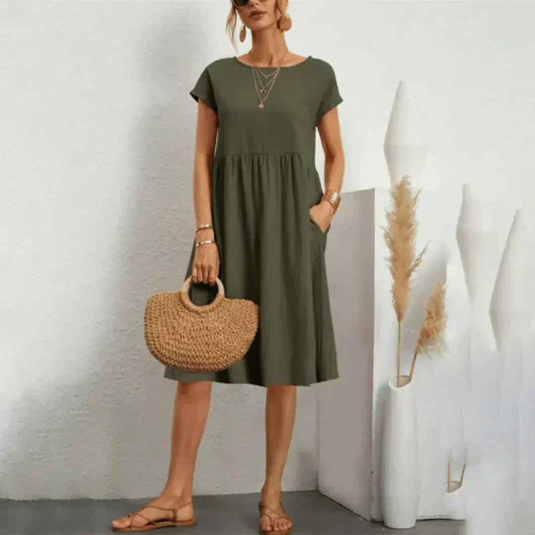 Tessie Floral Midi Dress — Cap Sleeve Women's A-Line Dress