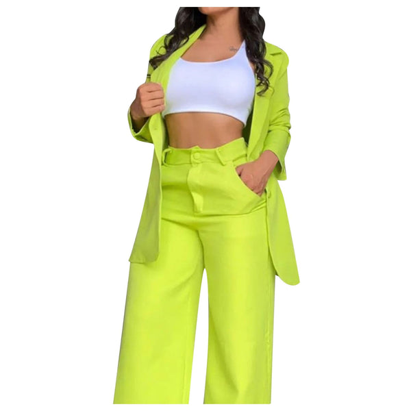 Ruffle Sleeve Blazer & Wide-Leg Pants Set – 2-Piece Business Suit