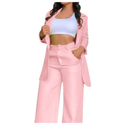 Ruffle Sleeve Blazer & Wide-Leg Pants Set – 2-Piece Business Suit