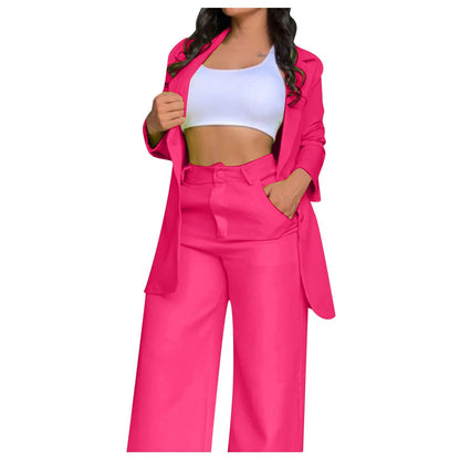 Ruffle Sleeve Blazer & Wide-Leg Pants Set – 2-Piece Business Suit