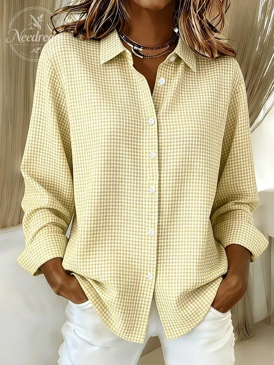 Women's Gingham Long Sleeve Button-Down Shirt – Casual Everyday Top
